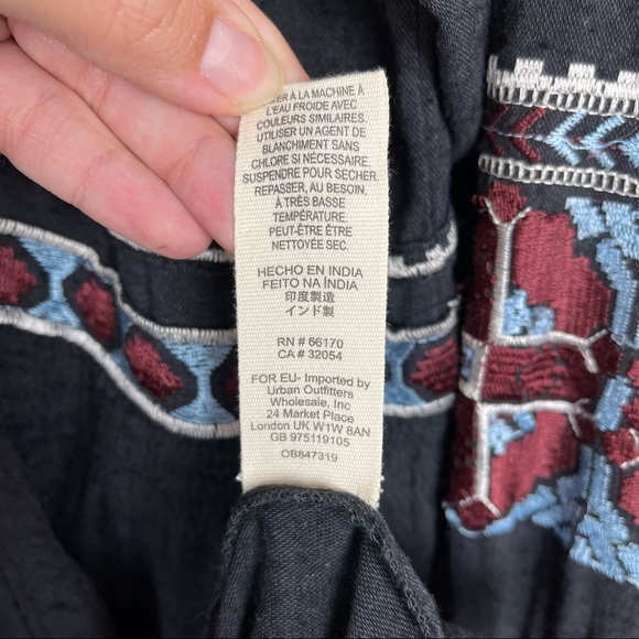 Free People All My Life Embroidered Black Smocked Long Sleeve Mini Dress XS - Picture 11 of 14